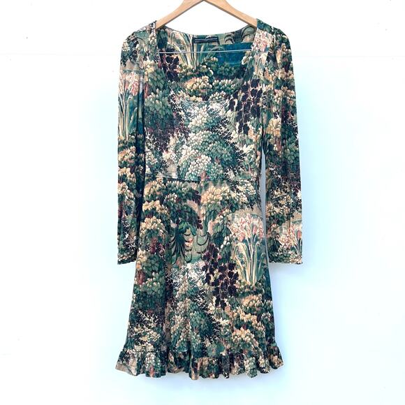 Peruvian Connection Pastorale Long Sleeve Foliage Green Dress Mini Small Pockets - Picture 2 of 9